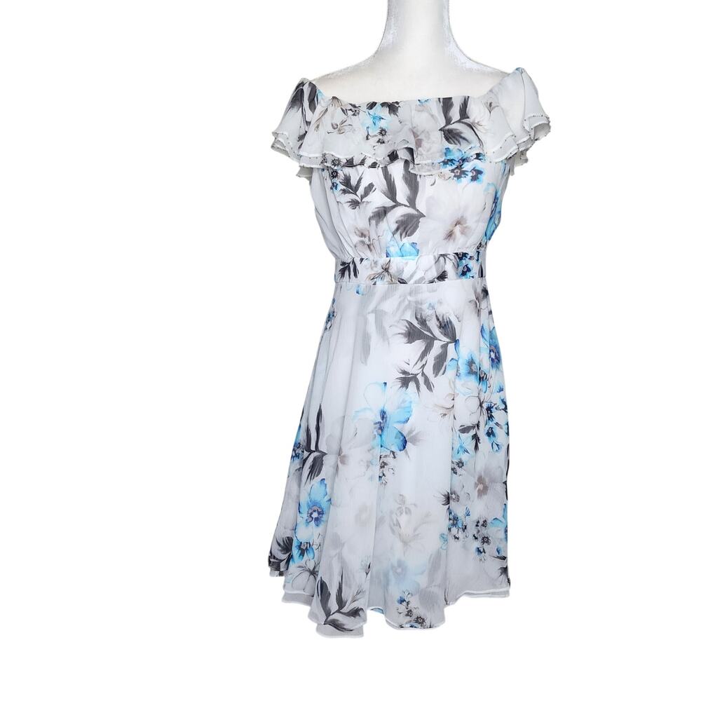 White House Black Market Floral Off Shoulder Ruffle Summer Dress Size 6